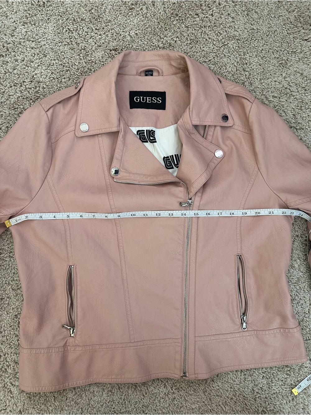 GUESS Blush Pink Faux Leather Moto Jacket - Picture 3 of 6